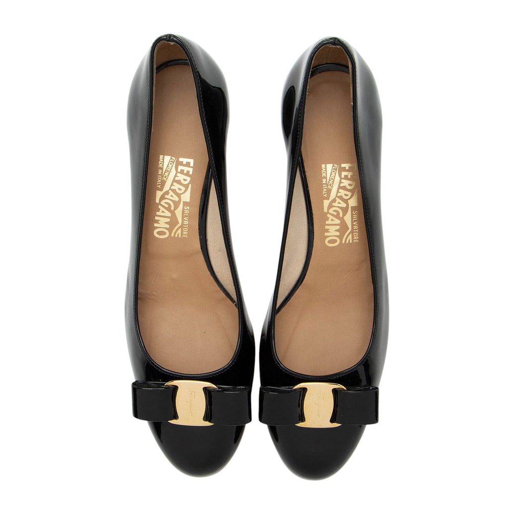 Salvatore Ferragamo Patent Leather Vara Pumps - Size 9 / 39