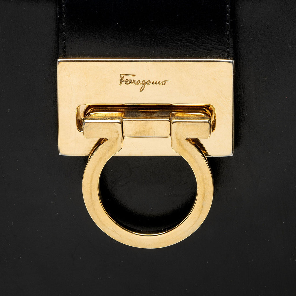 Ferragamo Vintage Leather Gancio Trifolio Large Shoulder Bag