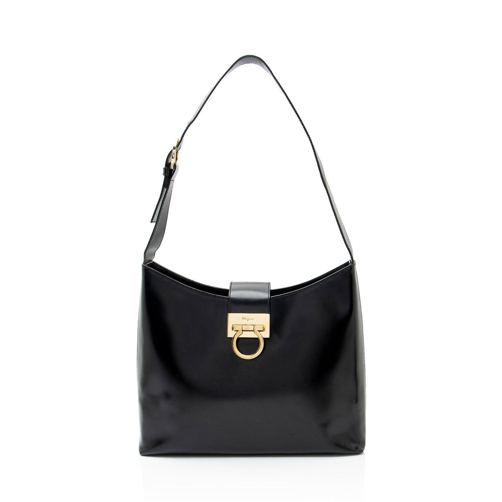 Ferragamo Vintage Leather Gancio Trifolio Large Shoulder Bag