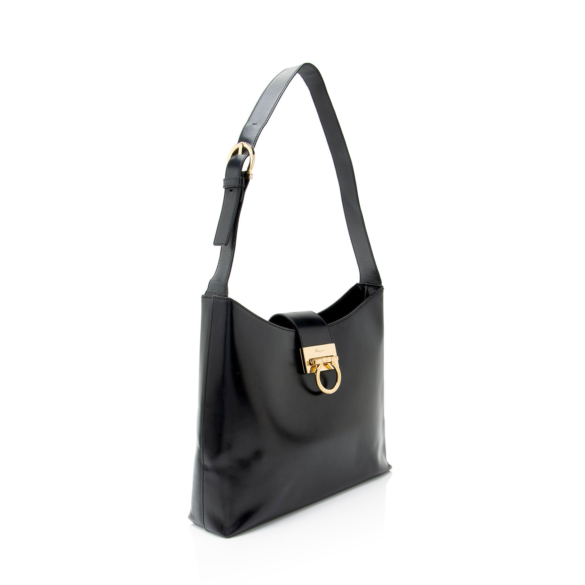 Ferragamo Vintage Leather Gancio Trifolio Large Shoulder Bag