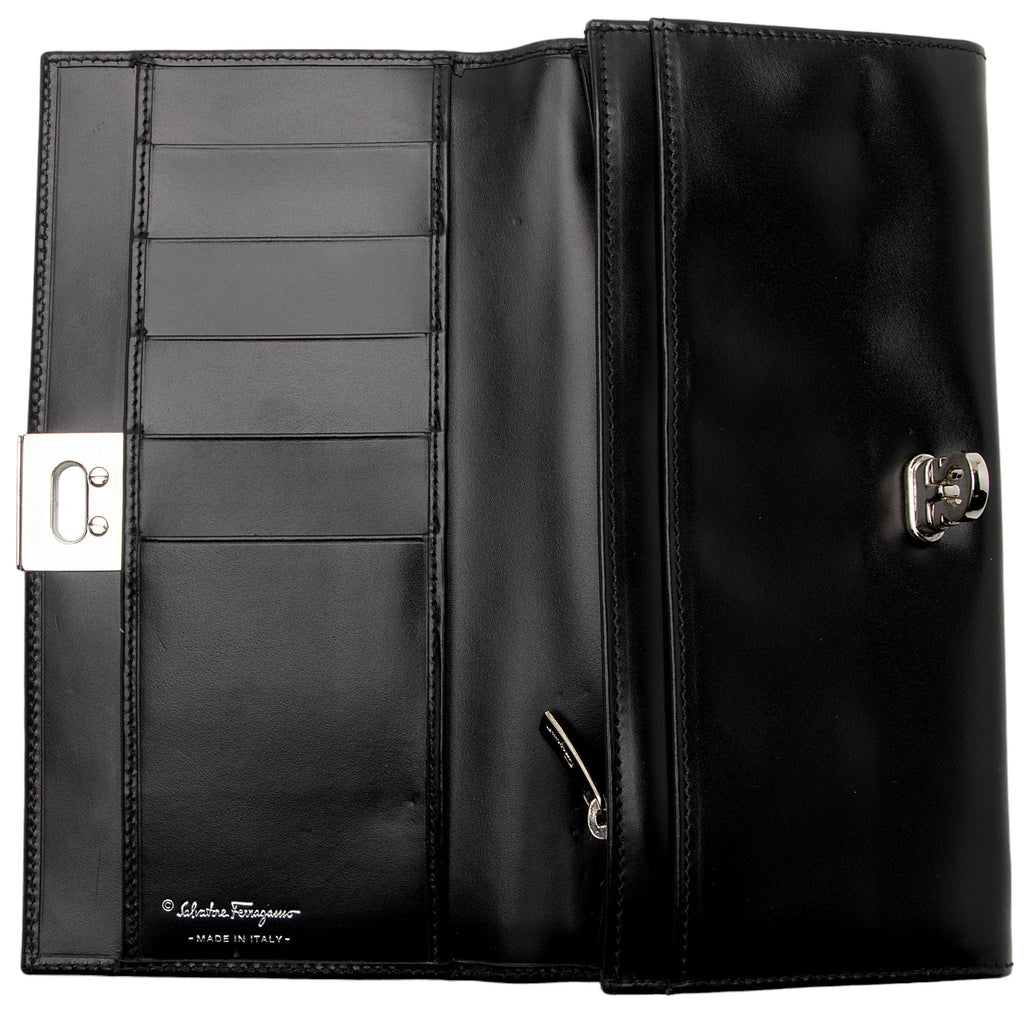 Salvatore Ferragamo Shiny Calfskin Gancini Long Wallet - FINAL SALE (SHF-zI2Lod)