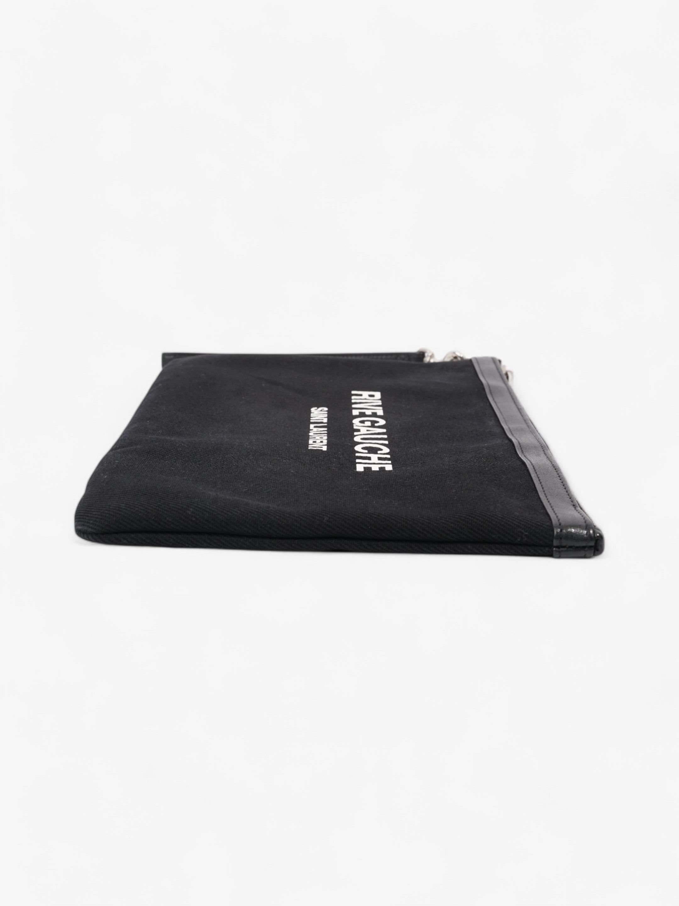 Saint Laurent Rive Gauche Clutch Black / White Canvas