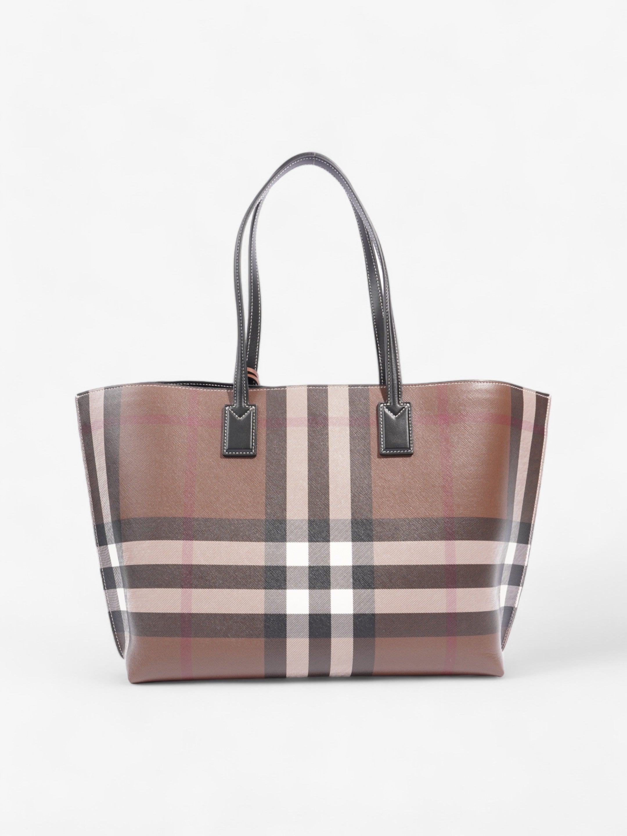 Burberry Check Tote Dark Birch Brown Calfskin Leather Medium