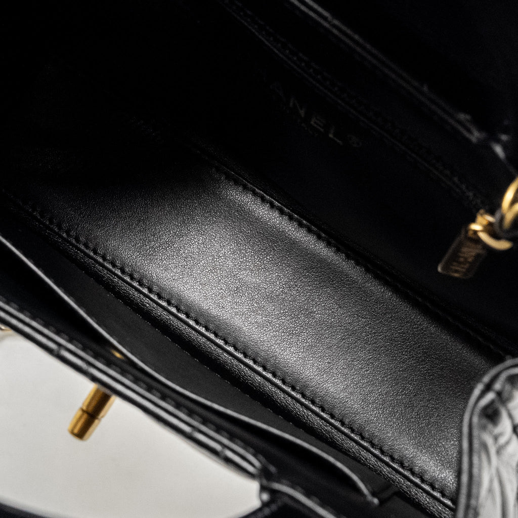 Chanel mini kelly shopping tote bag calfskin black  (microchip)