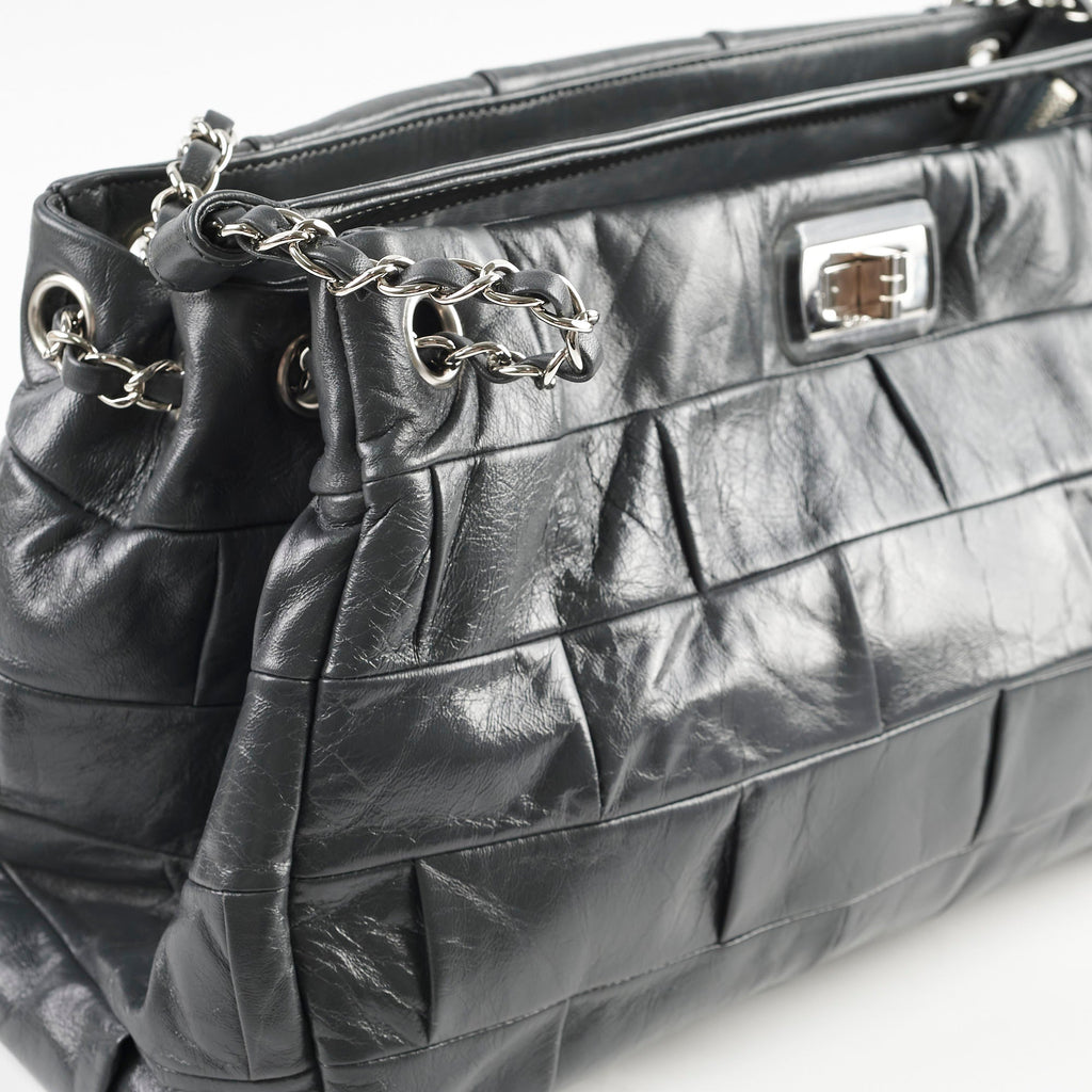 Chanel Igloo Accordian Tote Lambskin Dark Grey