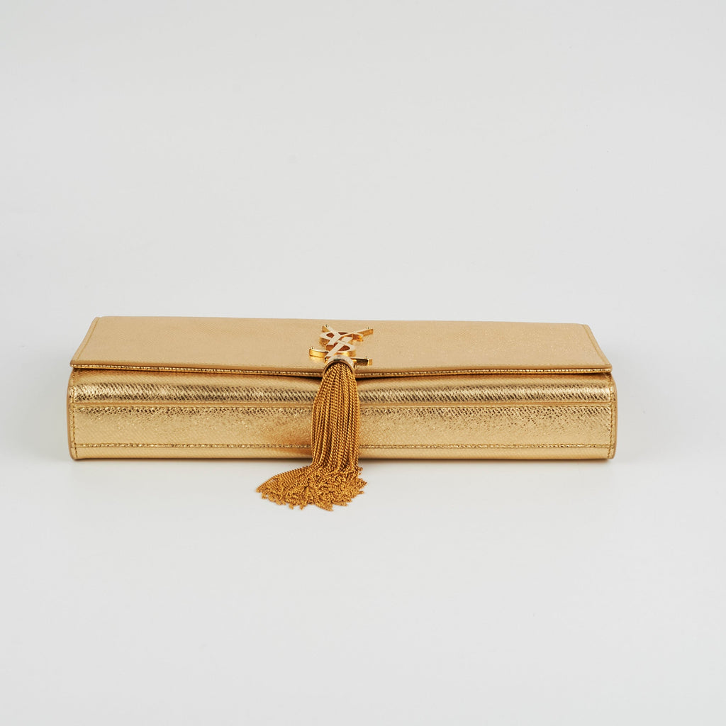 Saint Laurent Kate Tassel Gold Clutch