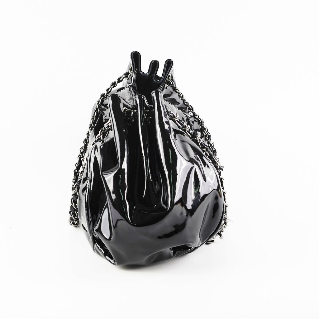 Chanel Camelia Patent Leather Tote Bag Black