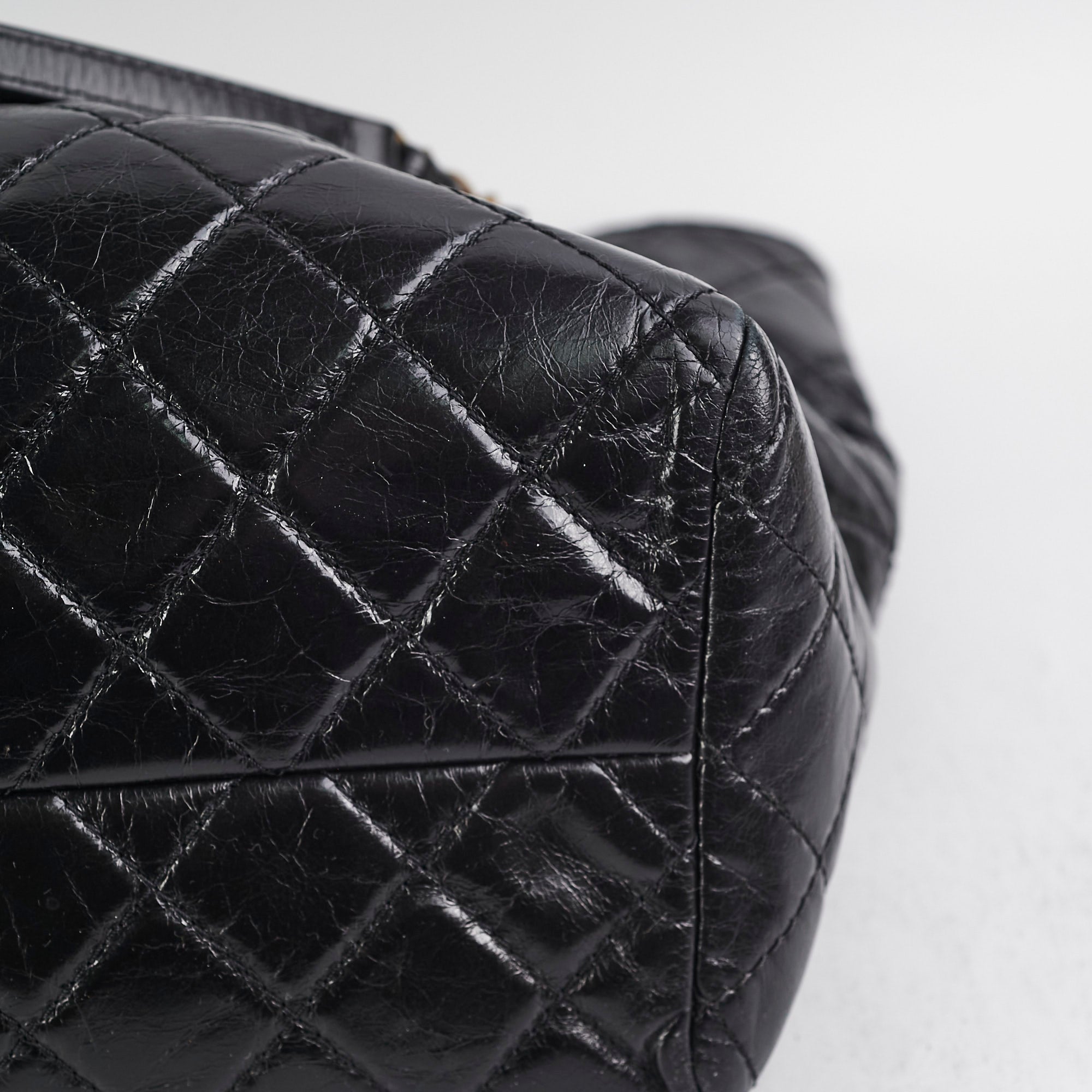 Chanel Black Shiny Calfskin Shoulder Tote Bag - Series 20