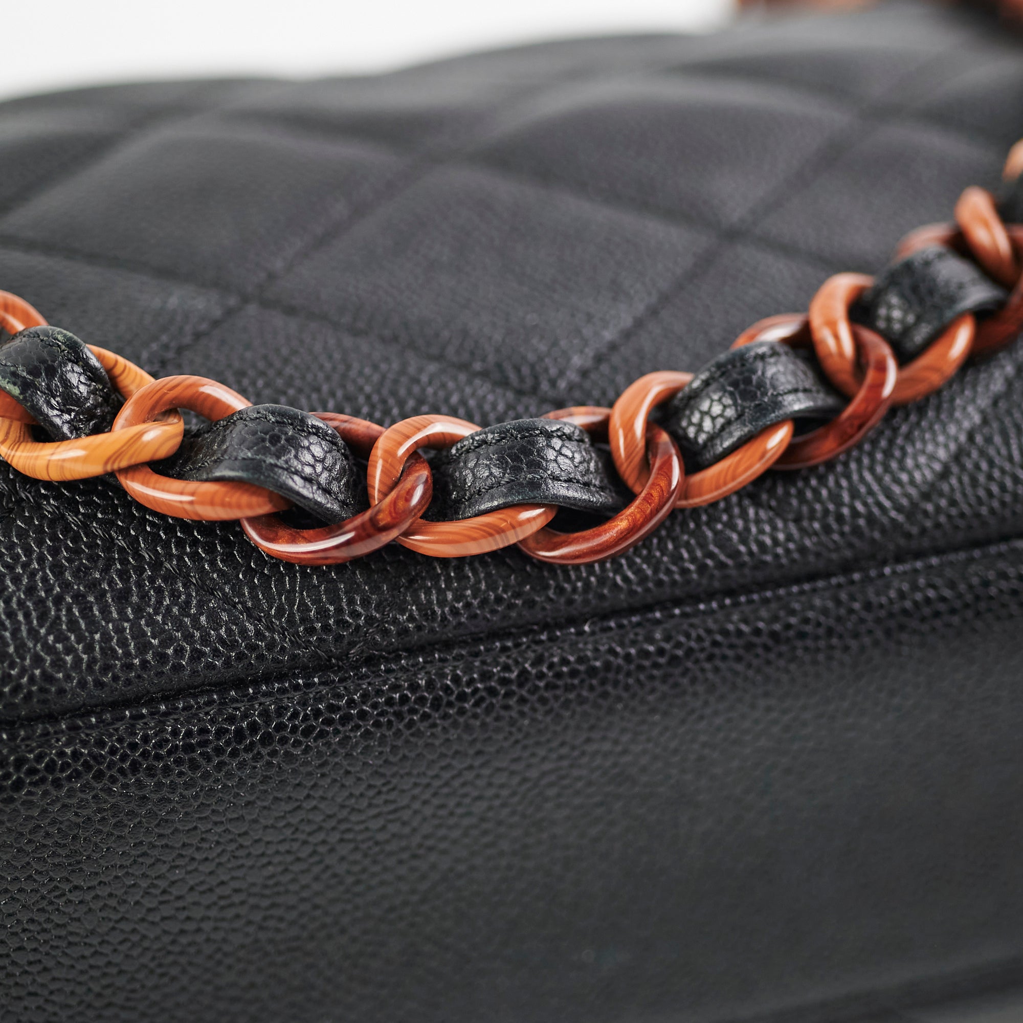 Chanel Caviar Vintage Tortoise Shell Chain Black Tote Bag Black