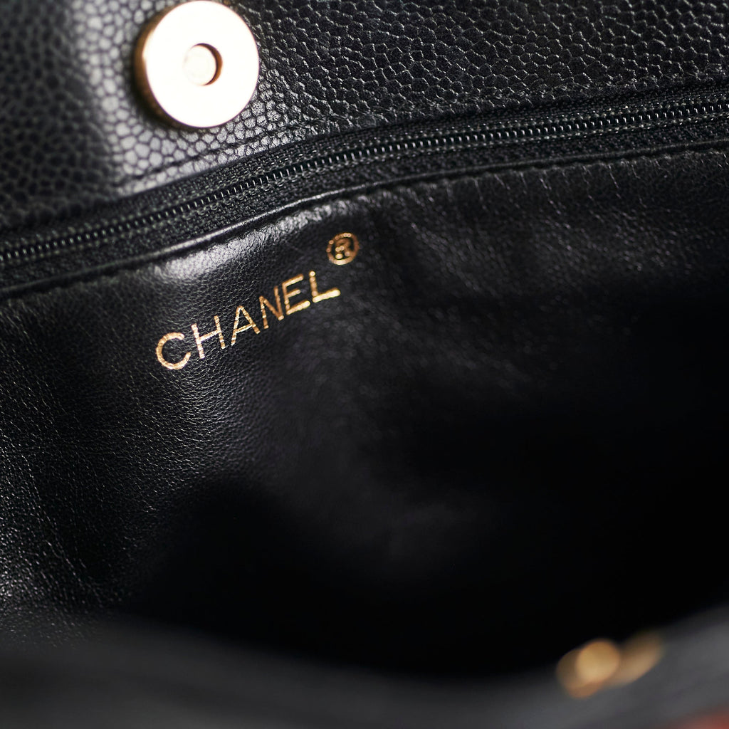 Chanel Caviar Vintage Tortoise Shell Chain Black Tote Bag Black