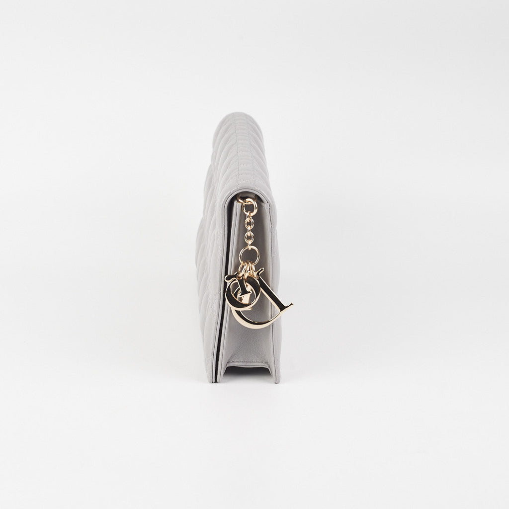Dior Cannage Lambskin Silver Clutch