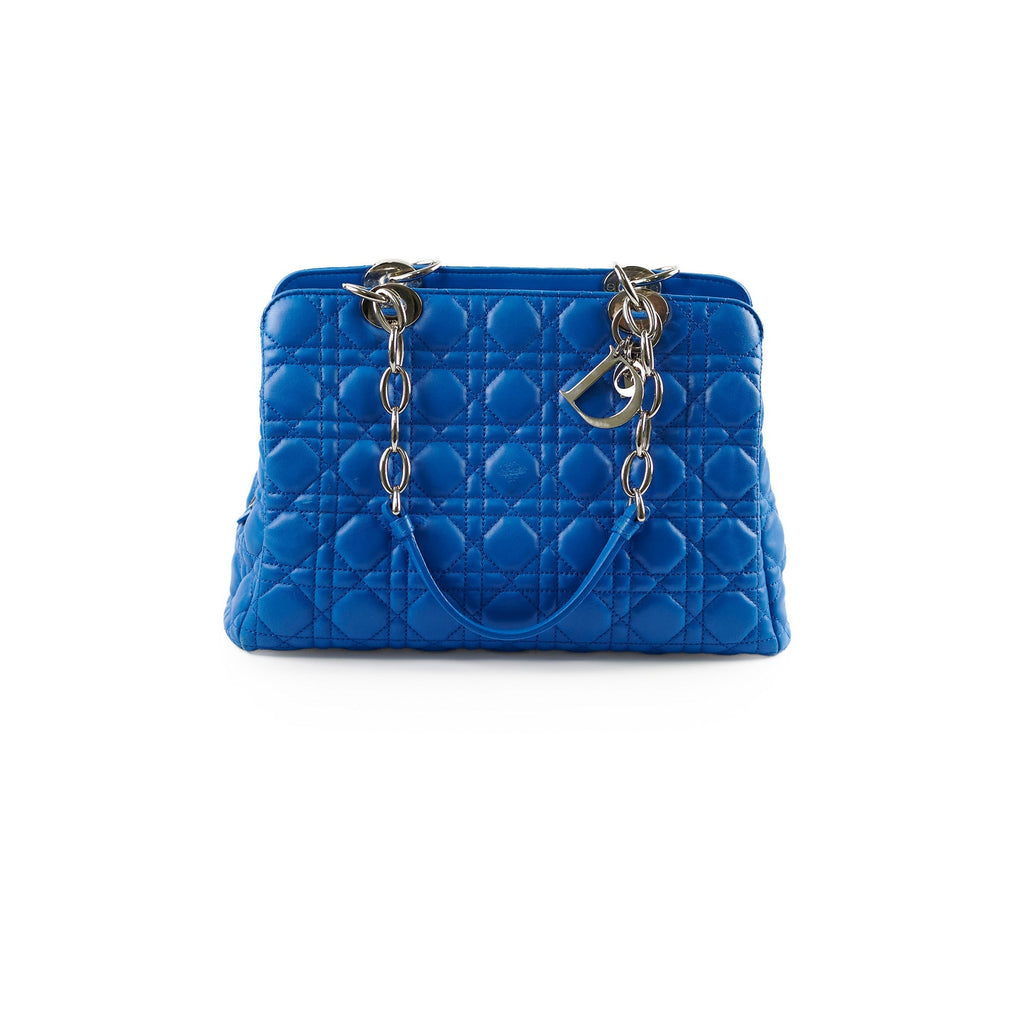 Christina Dior Cannage Leather Shopping Tote Blue