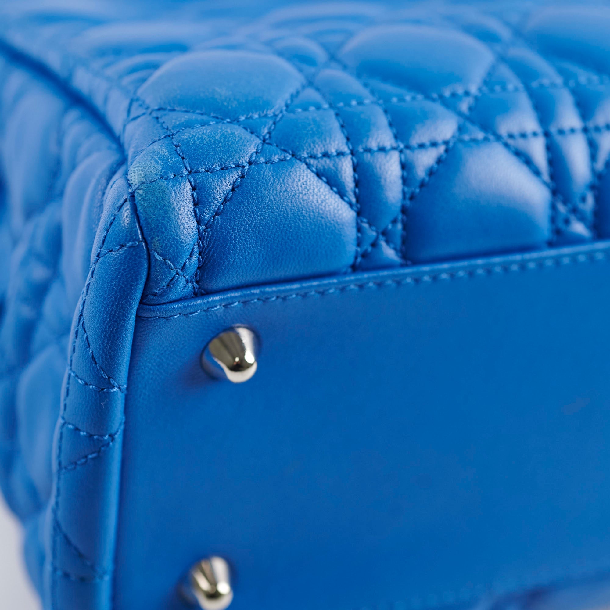Christina Dior Cannage Leather Shopping Tote Blue