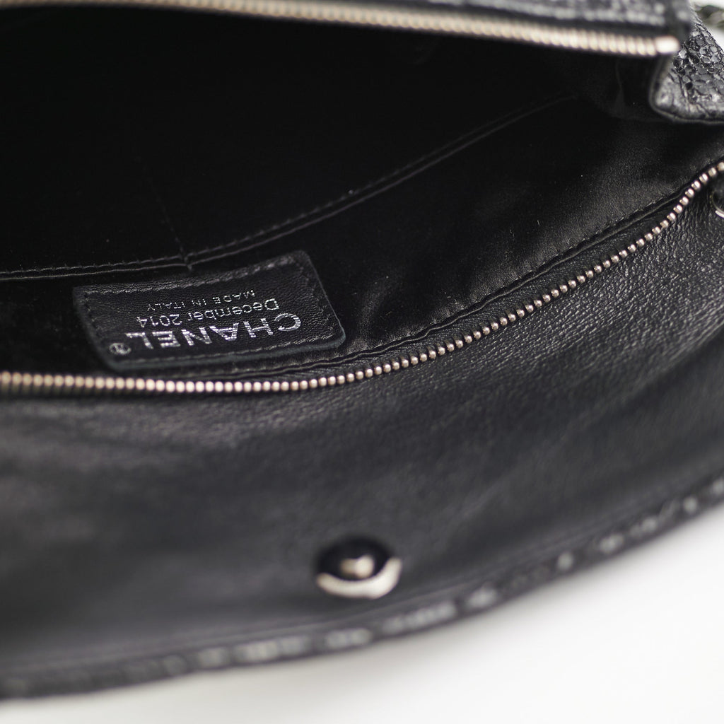 Chanel Black Glittered Calfskin Chain Crossbody Shoulder Bag Wallet Black