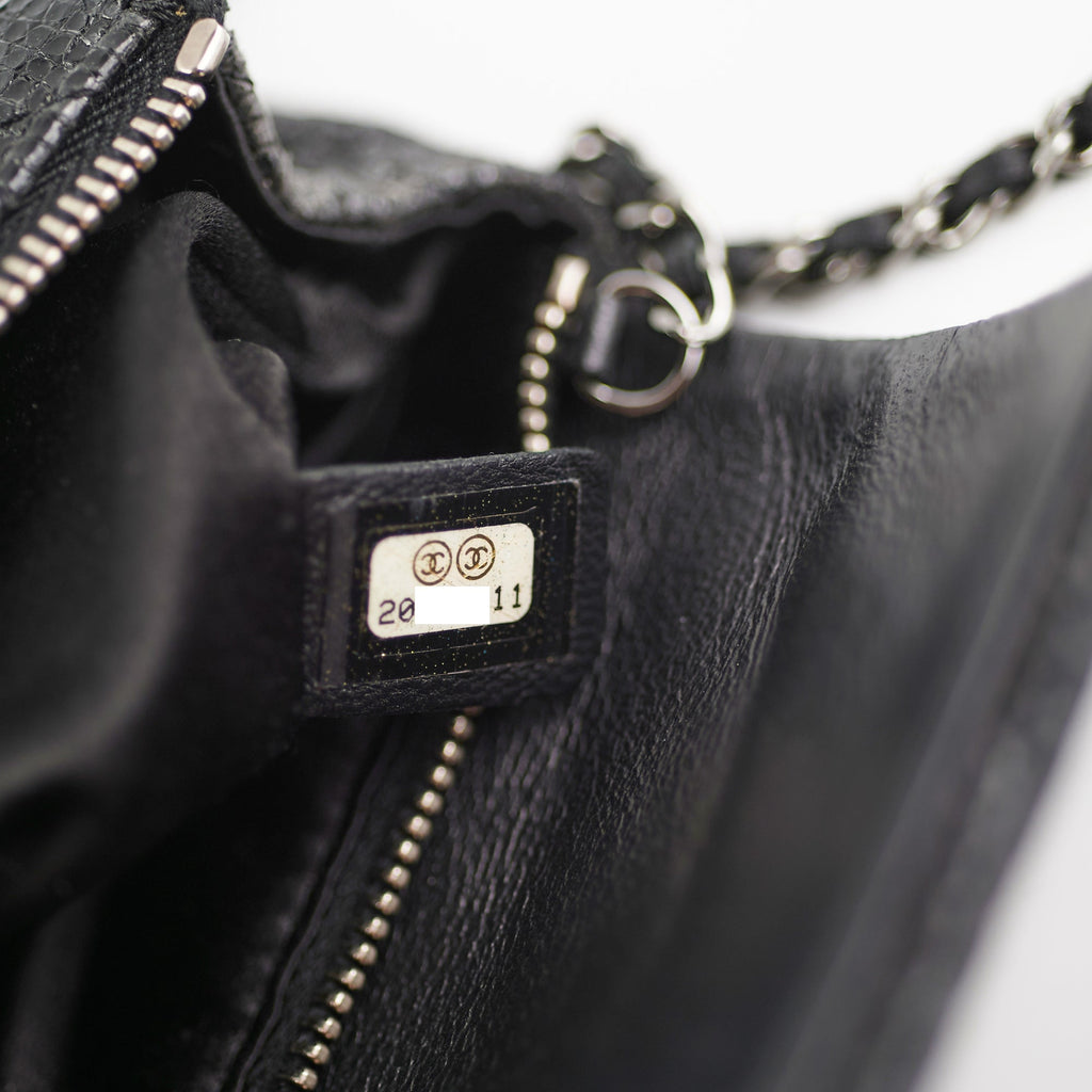 Chanel Black Glittered Calfskin Chain Crossbody Shoulder Bag Wallet Black