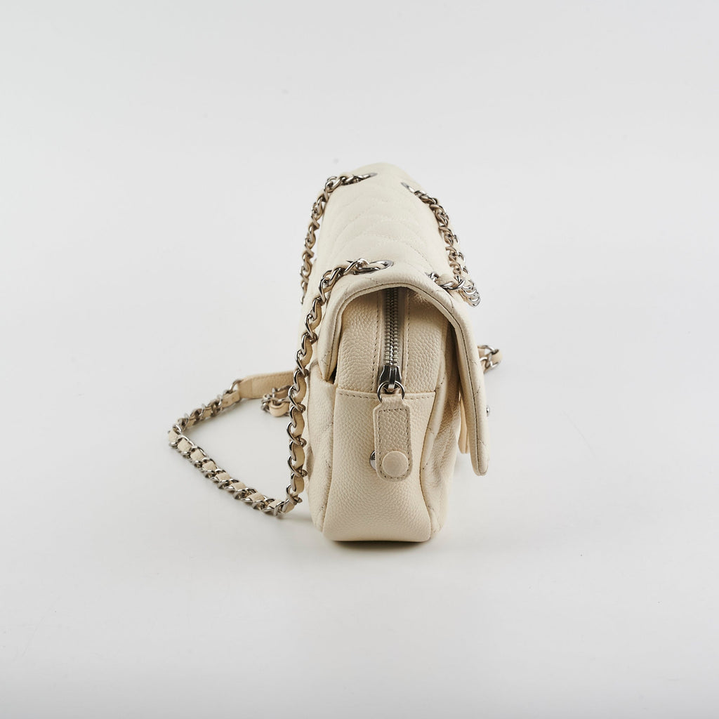 Chanel Easy  Flap Caviar Ivory Shoulder Bag