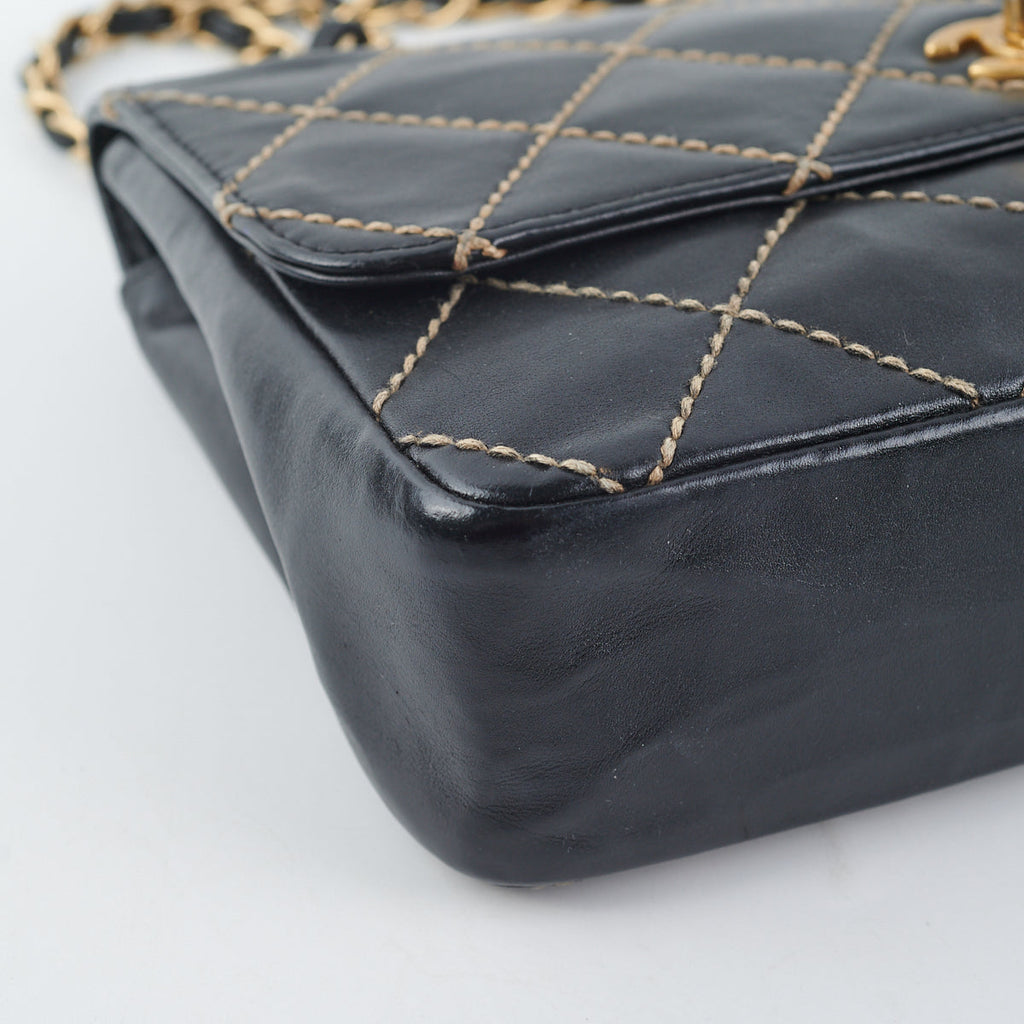 Chanel Wild Stitch Classic Flap Shoulder Bag Black