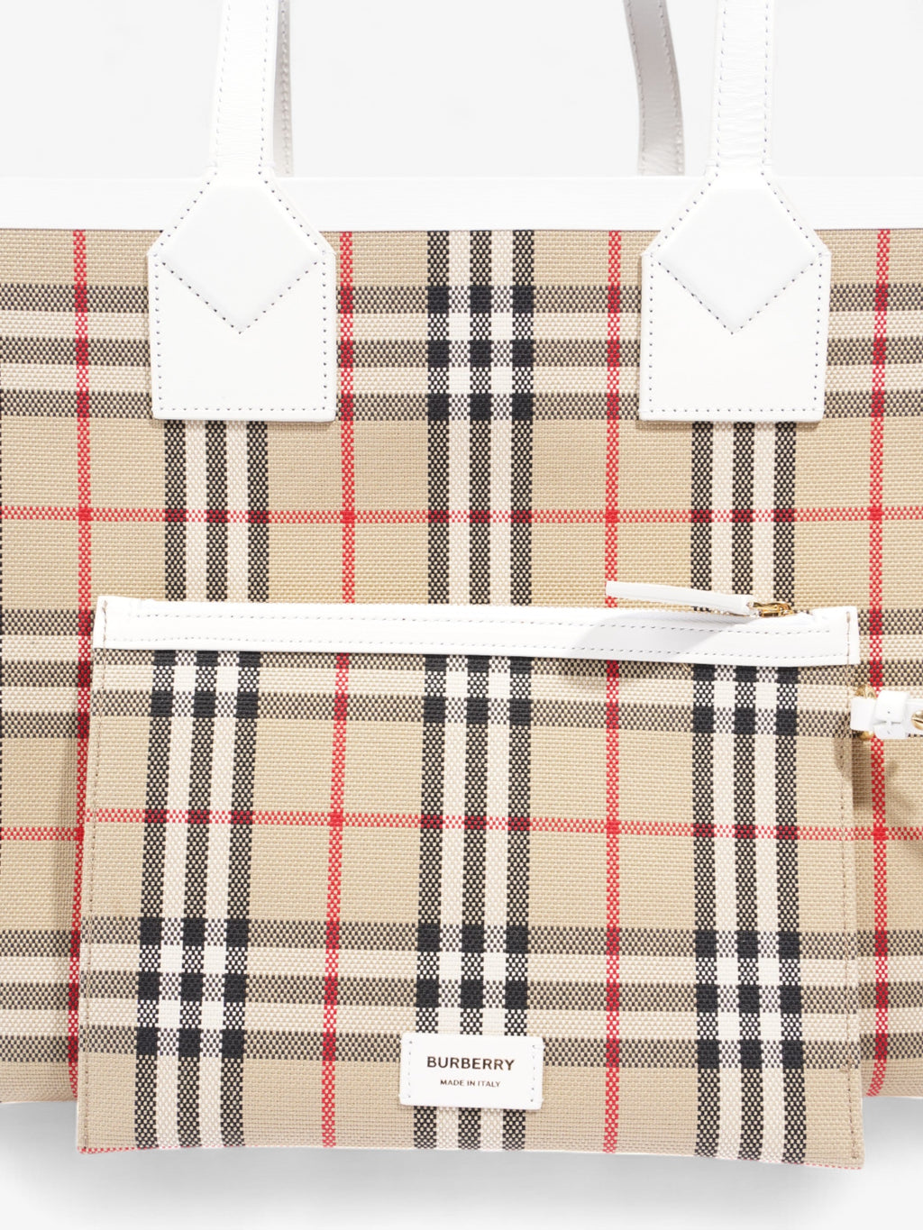 Burberry London Tote Vintage Check / White Cotton