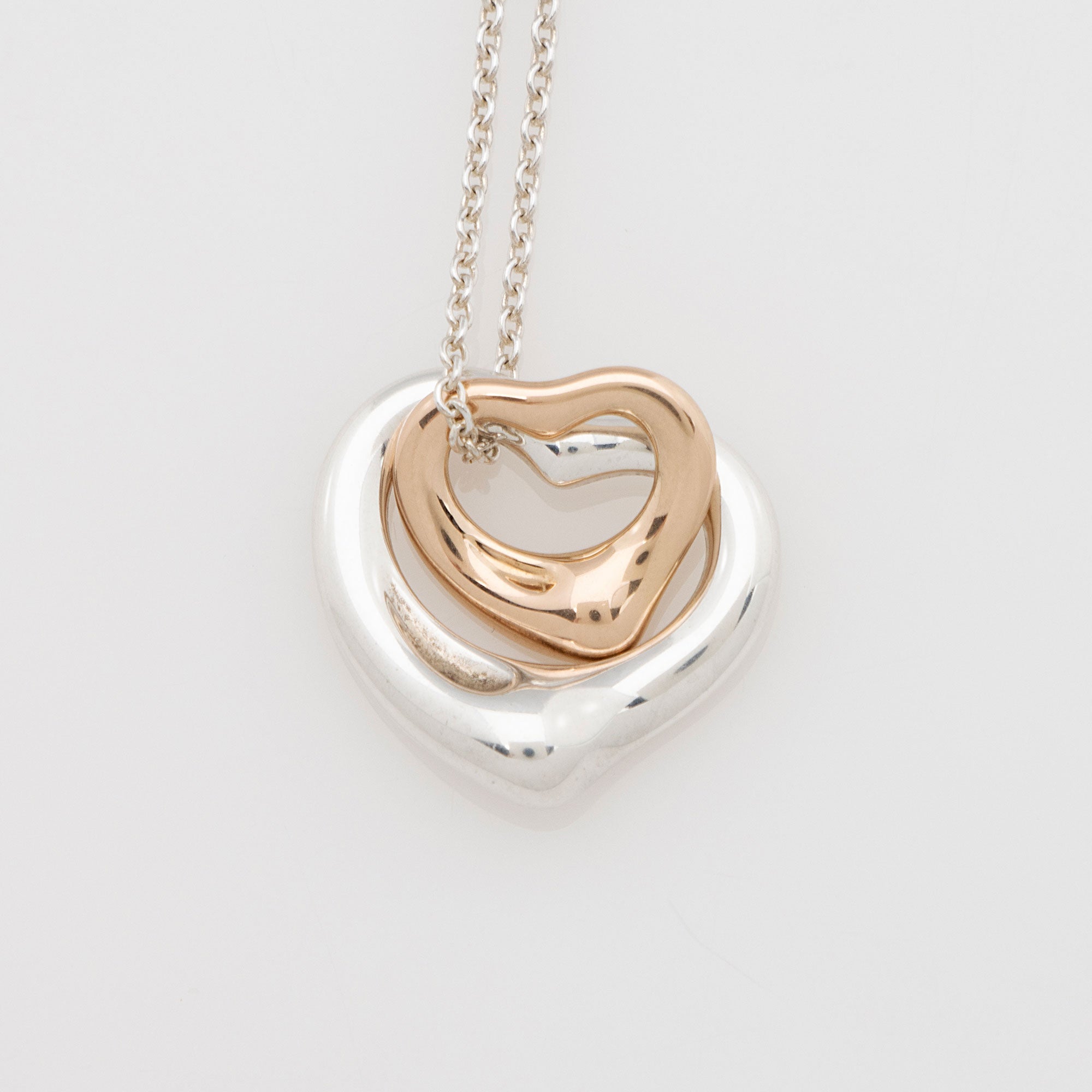 Tiffany & Co. Elsa Peretti Sterling Silver 18k Rose Gold Open Heart Extra Mini Necklace