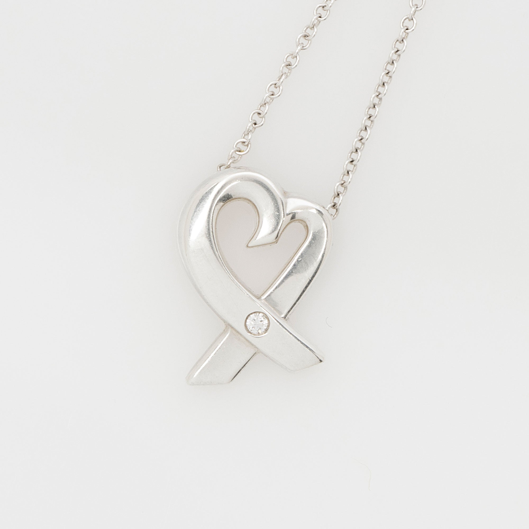 Tiffany & Co. Paloma Picasso Sterling Silver Diamond Loving Heart Necklace