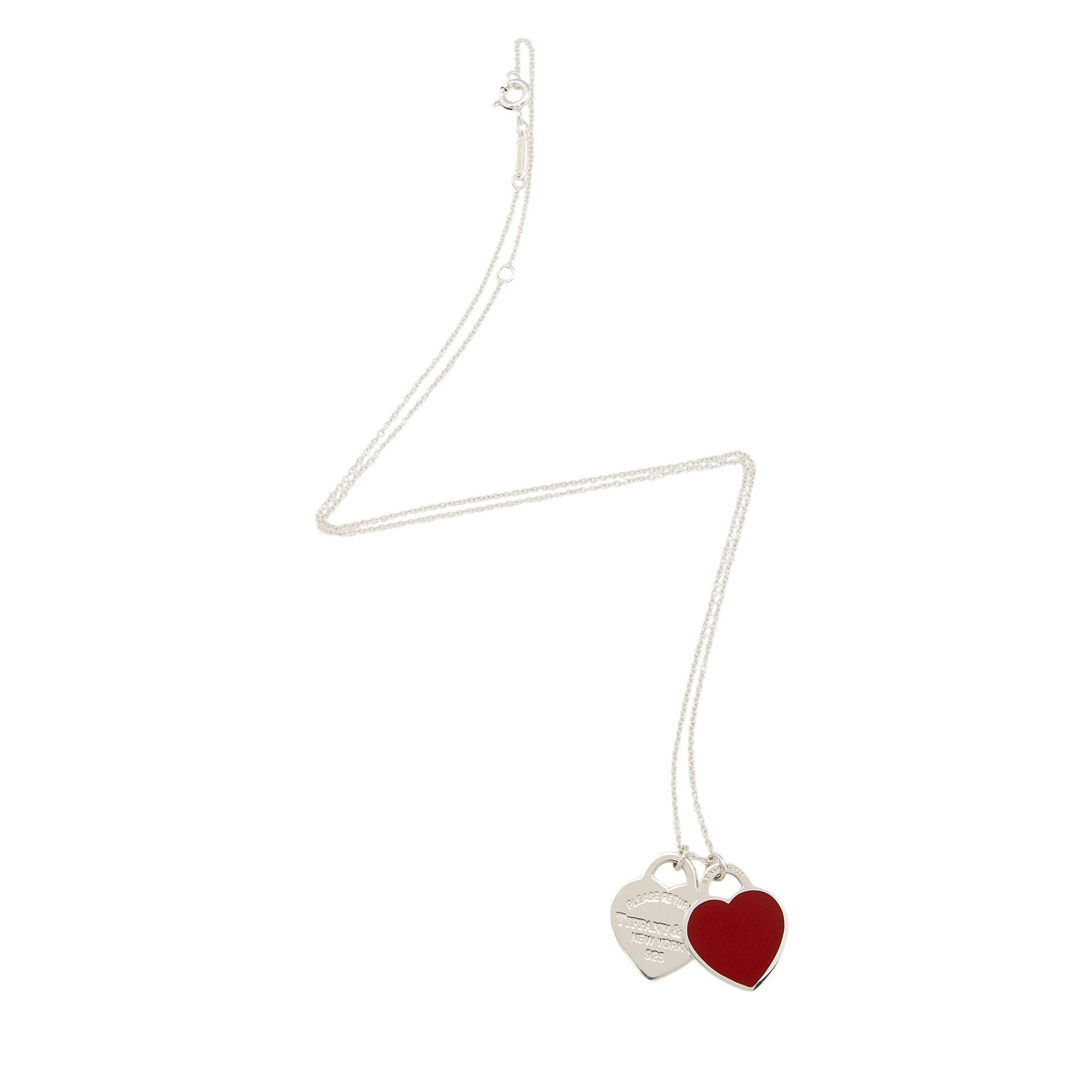 Tiffany & Co. Sterling Silver Enamel Return to Tiffany Double Heart Mini Necklace