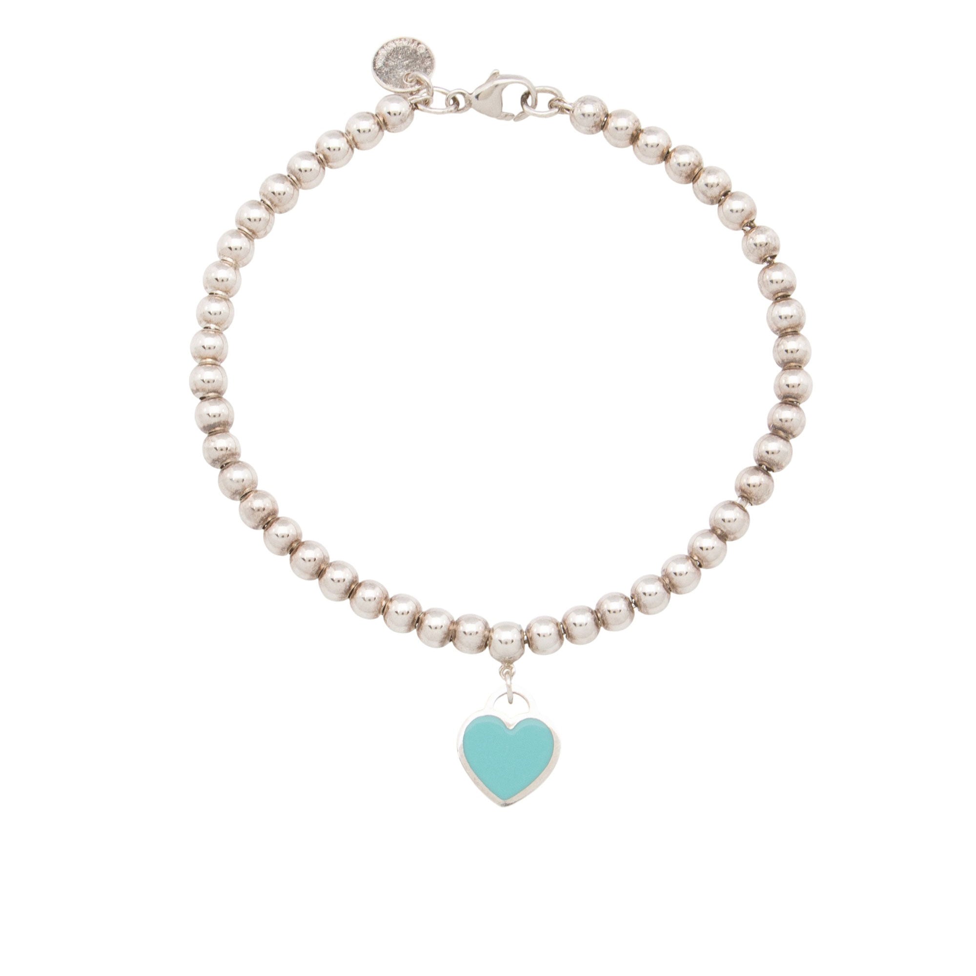 Tiffany & Co. Sterling Silver Enamel Return to Tiffany Heart Bead 4mm Bracelet