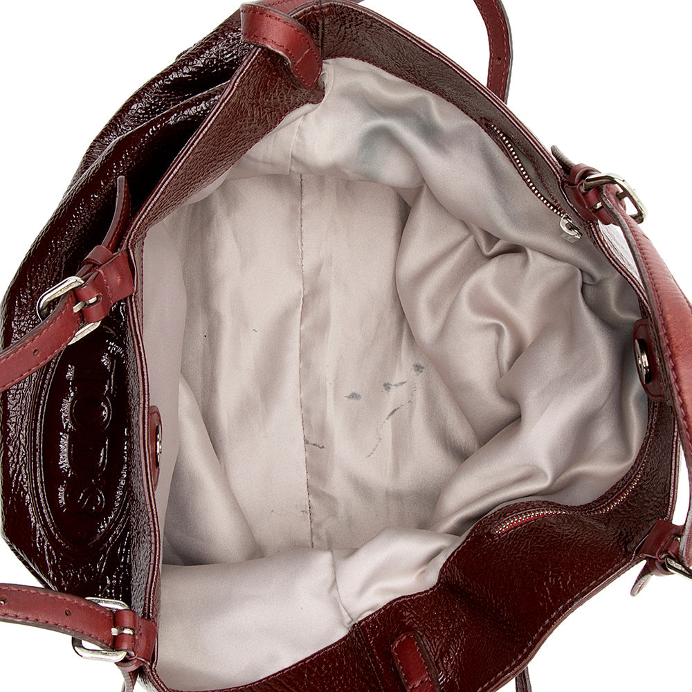 Tod's Patent Leather Logo Media Shopper Medium Tote (SHF-18151)