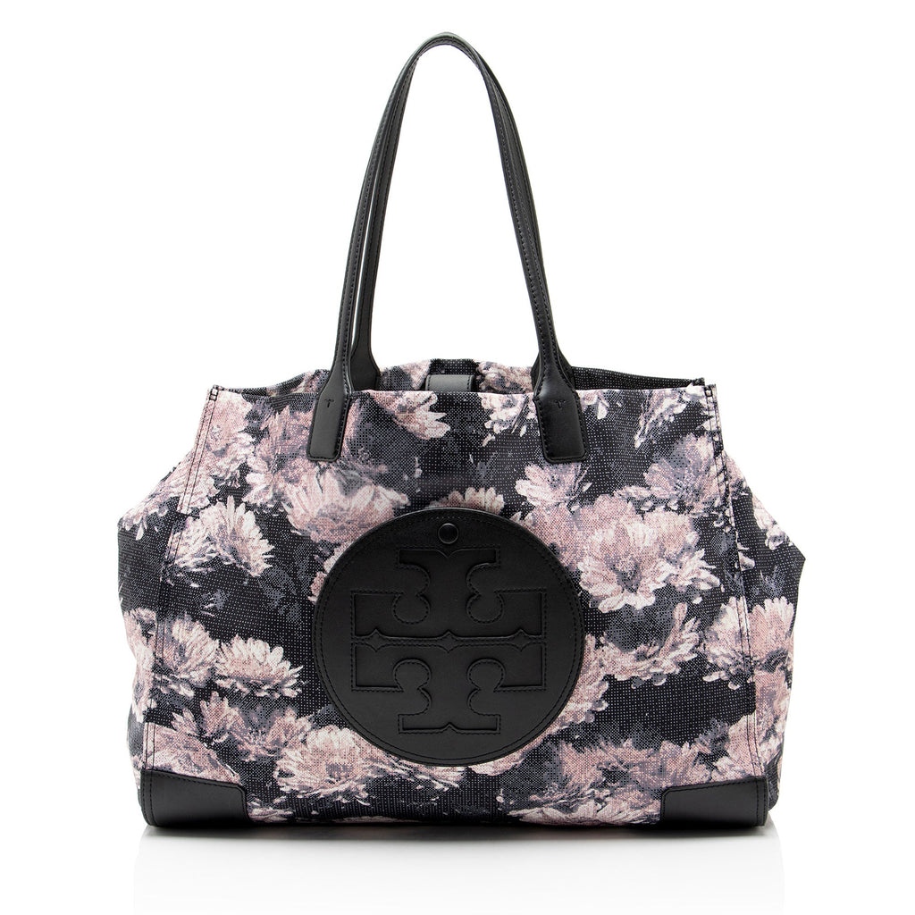 Tory Burch Floral Nylon Leather Ella Tote