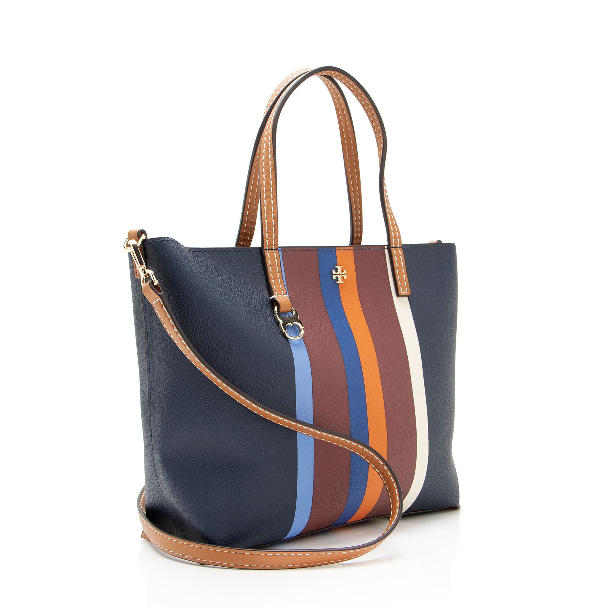 Tory Burch Leather Striped Kerrington Shopper Tote