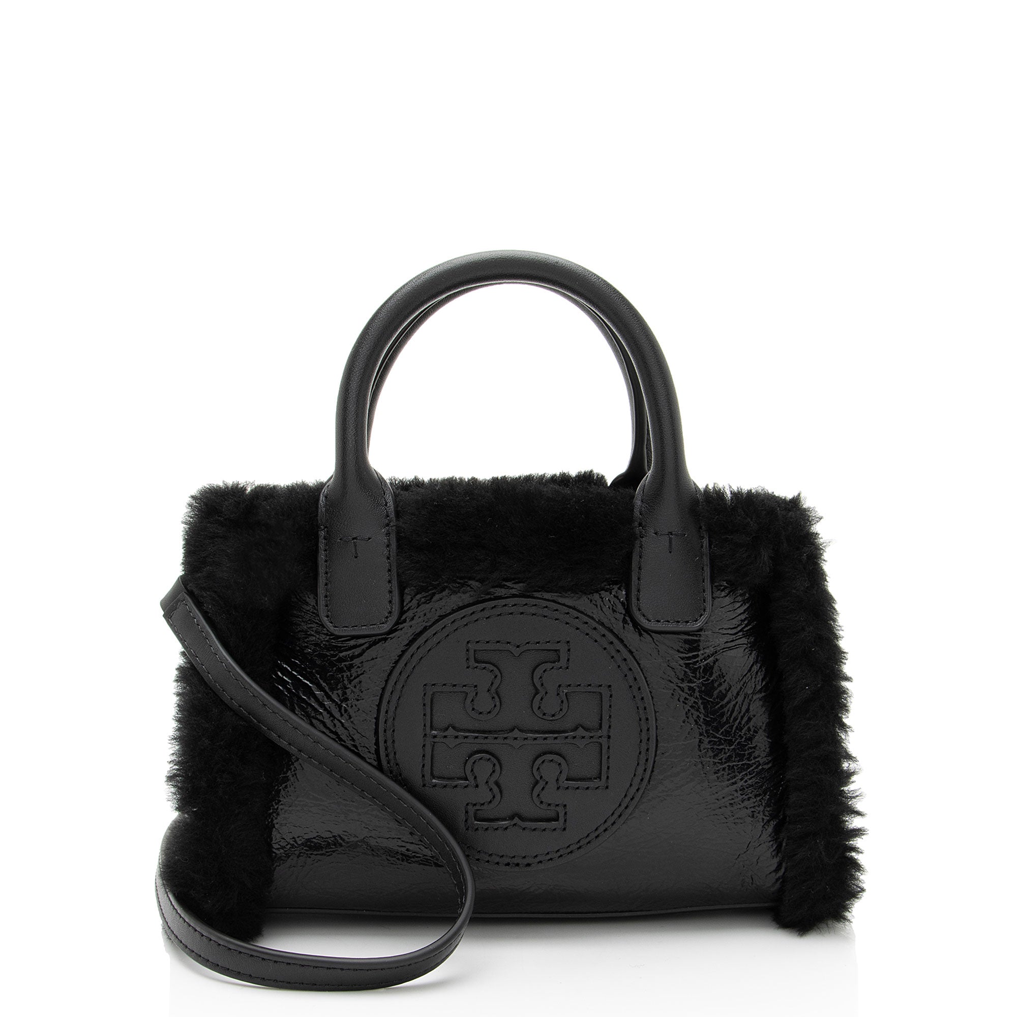 Tory Burch Patent Leather Shearling Ella Mini Tote