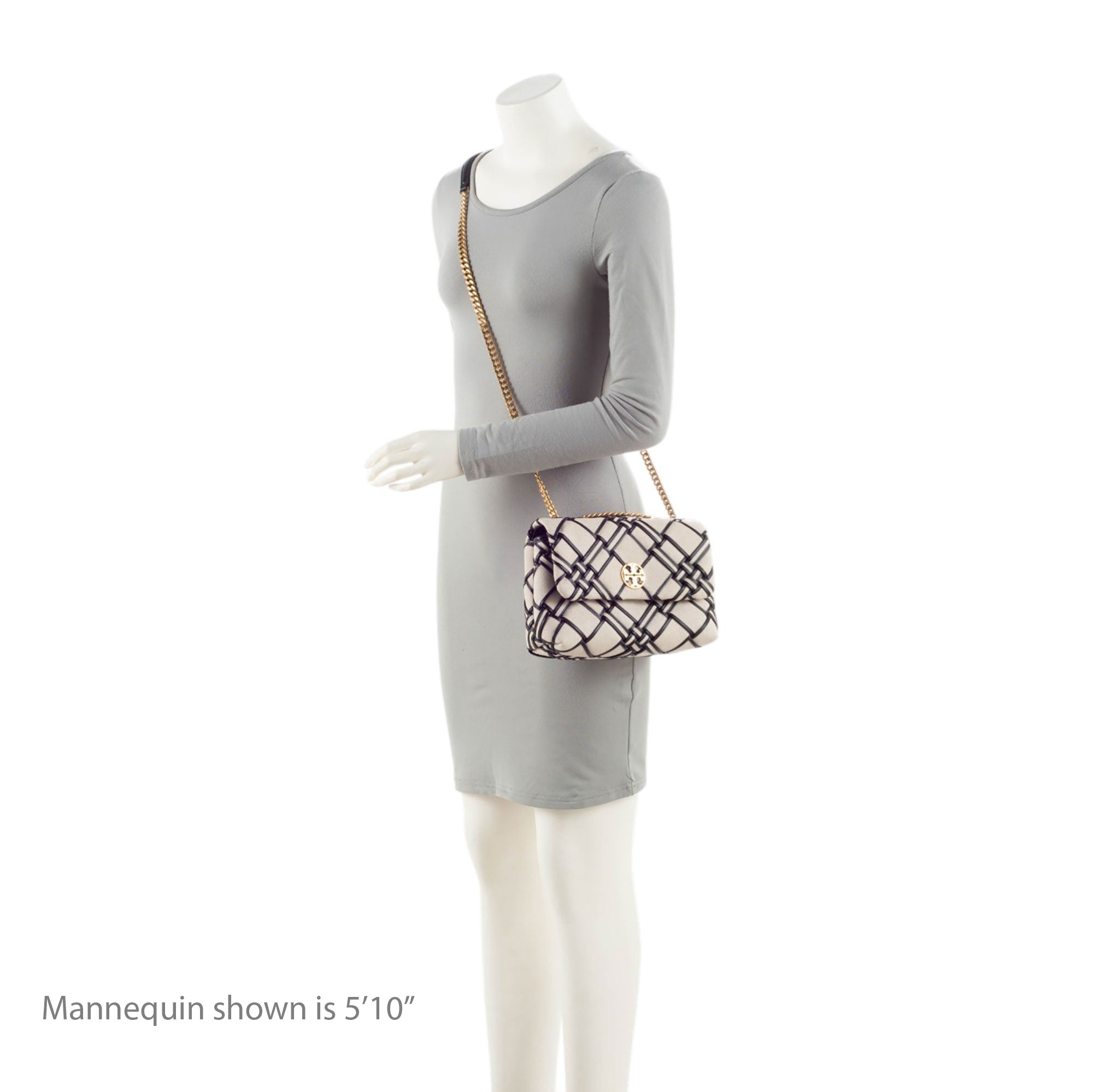 Tory Burch Woven Canvas Leather Kira Small Shoulder Bag