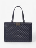 Chanel Boy Tote Navy Blue Lambskin Leather