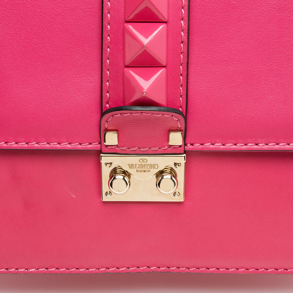 Valentino Calfskin Glam Lock Medium Shoulder Bag (SHF-H9eHek)
