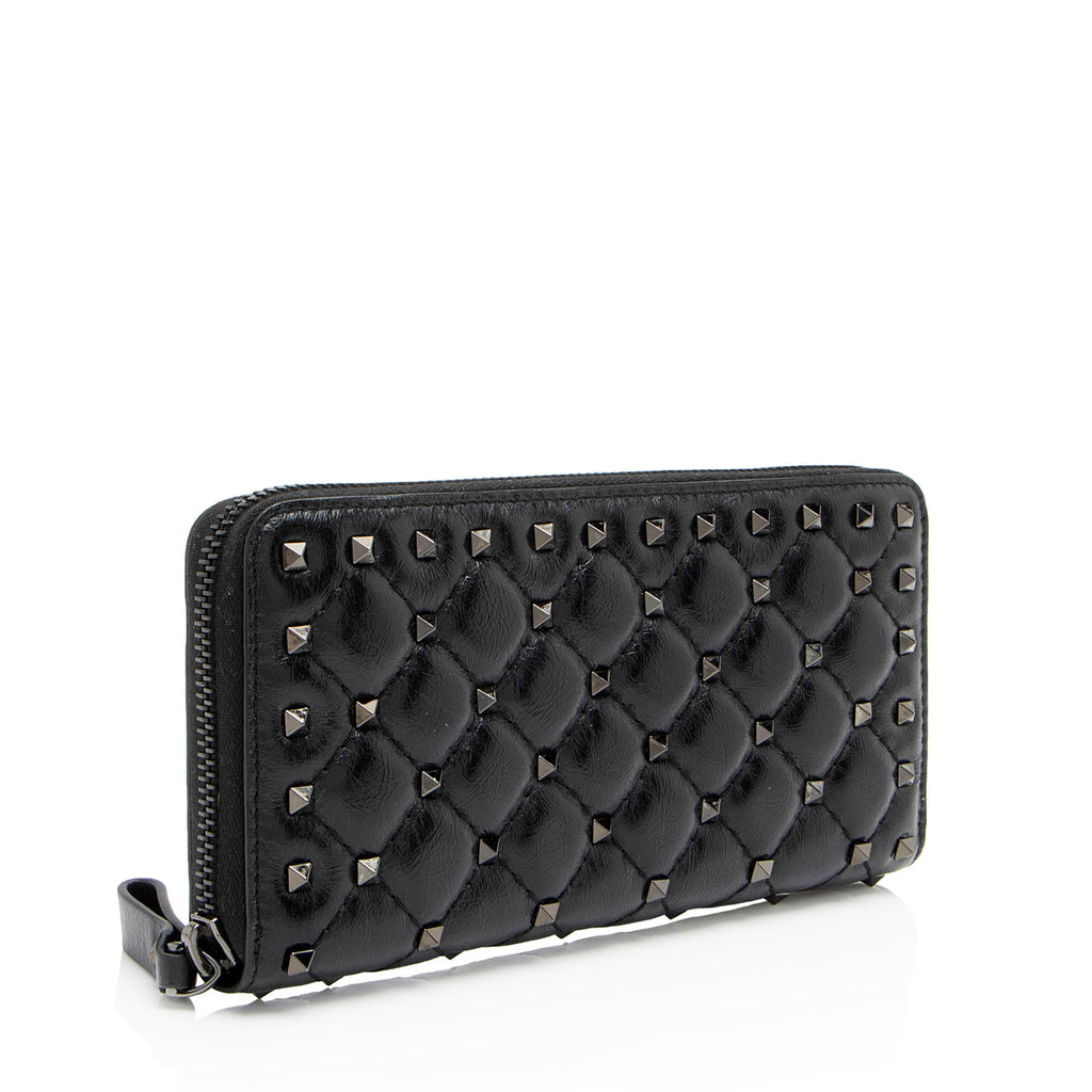 Valentino Calfskin Rockstud Spike Up Zip Wallet