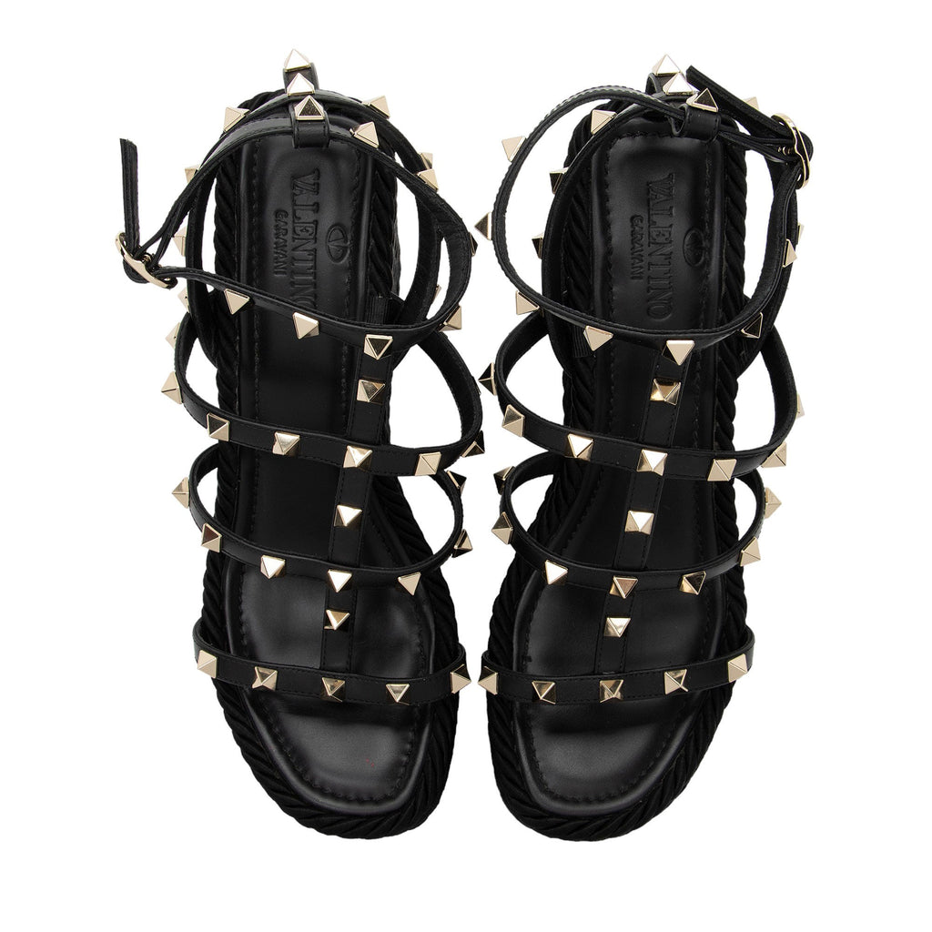 Valentino Calfskin Rockstud Torchon Ankle Strap Wedge Sandals - Size 8 / 38 (SHF-l1C1Qw)