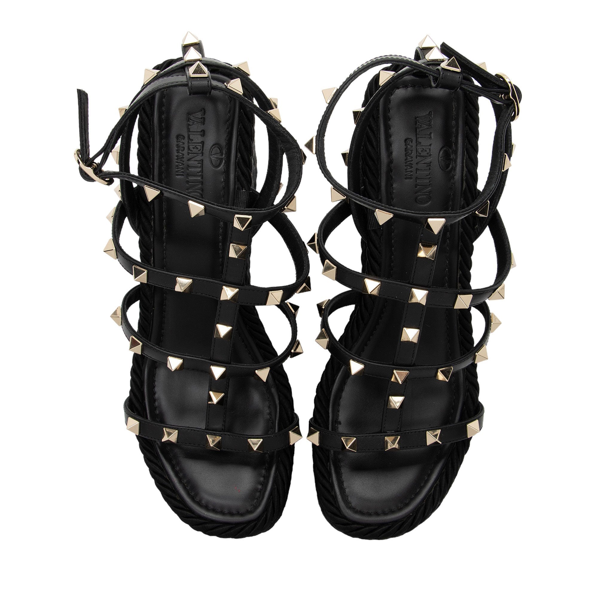 Valentino Calfskin Rockstud Torchon Ankle Strap Wedge Sandals - Size 8 / 38 (SHF-l1C1Qw)
