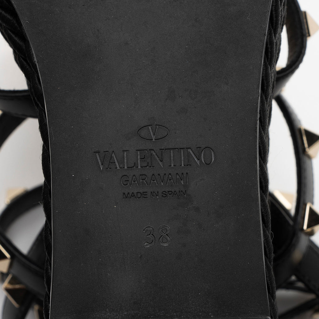 Valentino Calfskin Rockstud Torchon Ankle Strap Wedge Sandals - Size 8 / 38 (SHF-l1C1Qw)