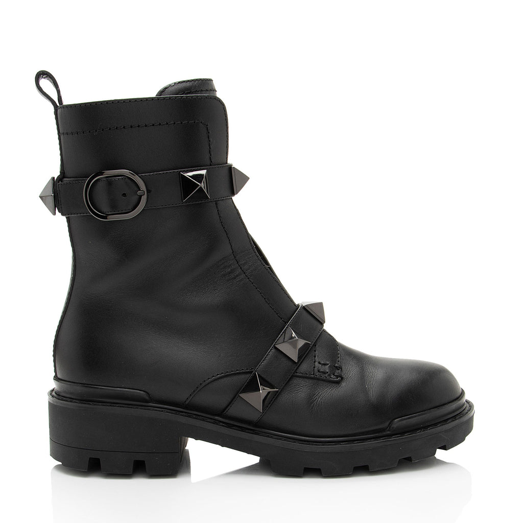 Valentino Calfskin Roman Stud Combat Boots - Size 10 / 40.5
