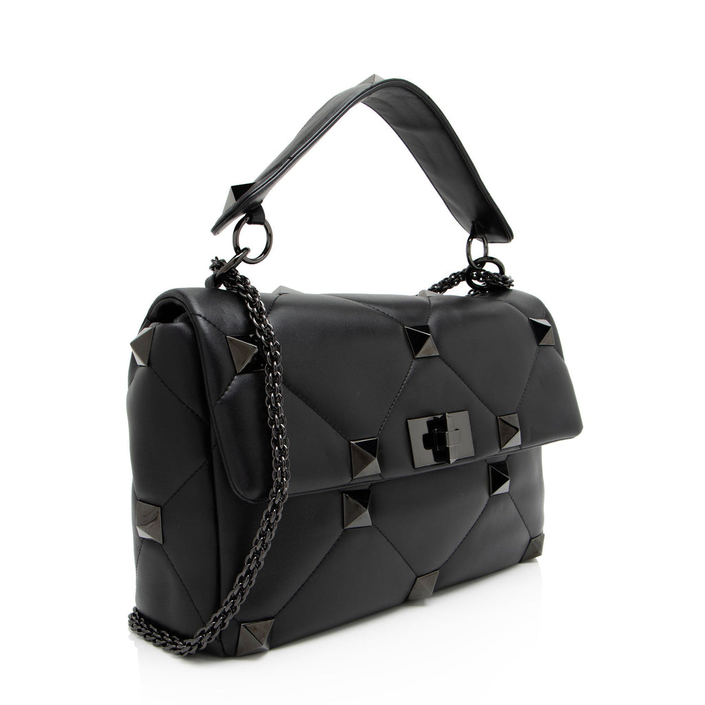 Valentino Calfskin Roman Stud Maxi Shoulder Bag