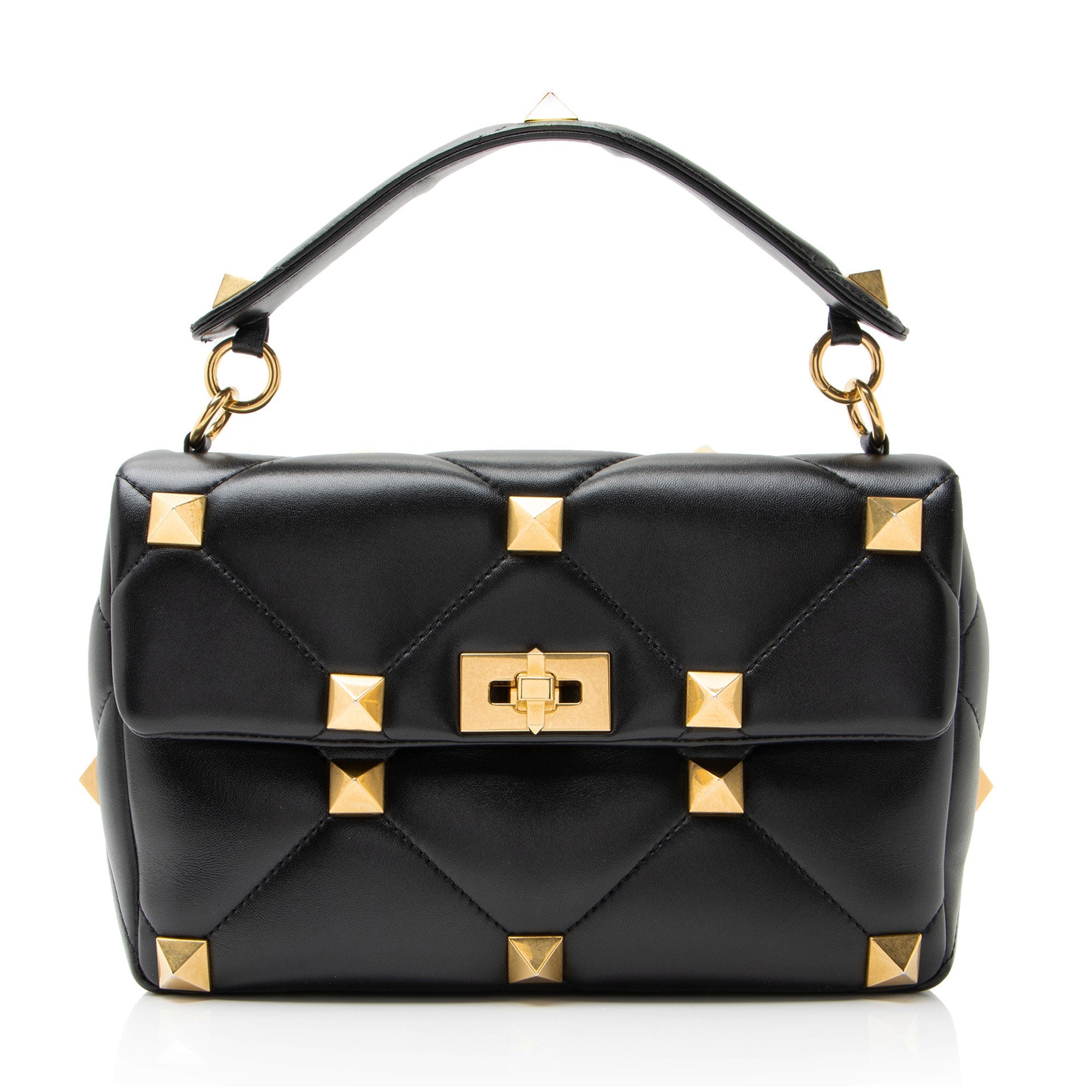 Valentino Calfskin Roman Stud Medium Shoulder Bag