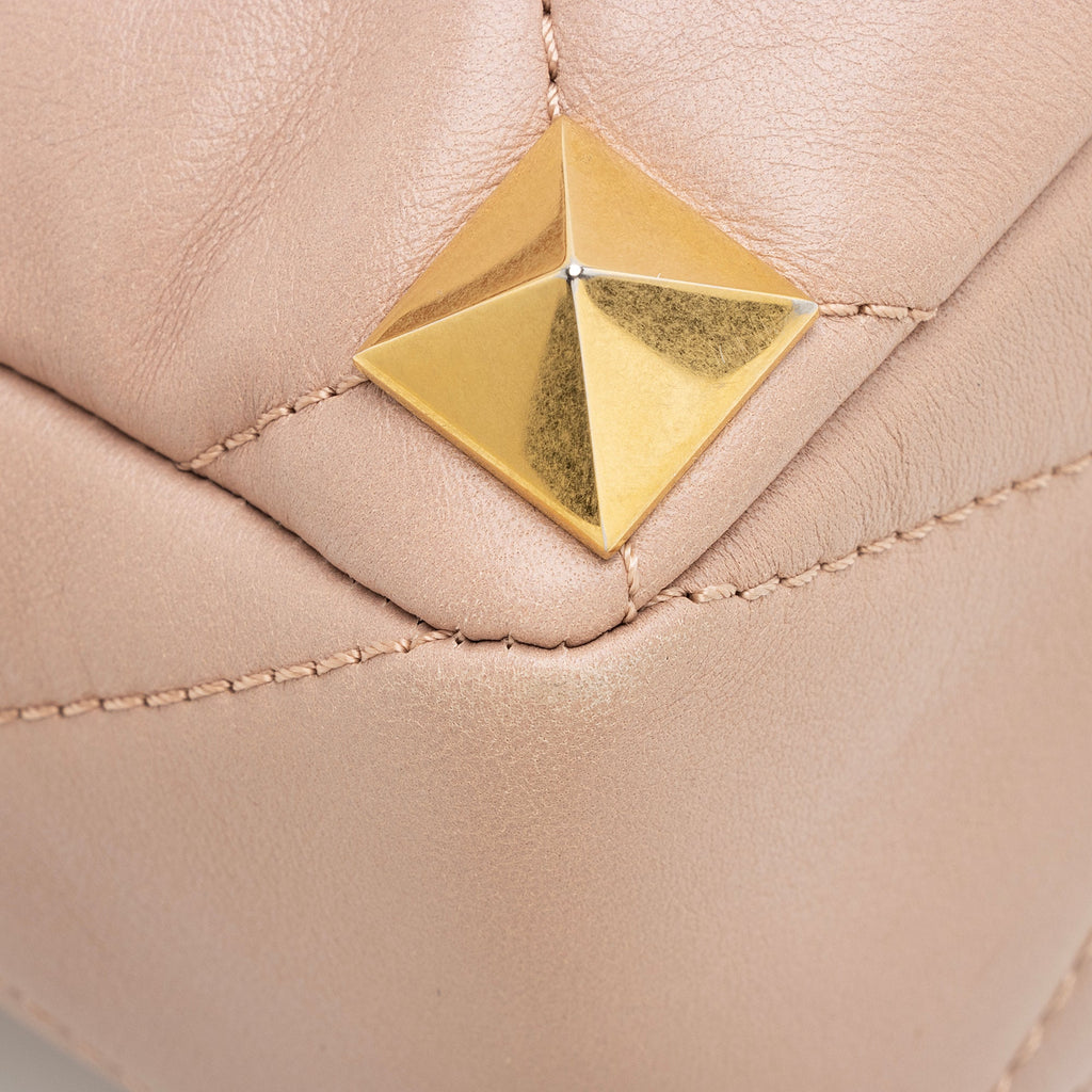 Valentino Calfskin Roman Stud Top Handle Large Shoulder Bag (SHF-22991)