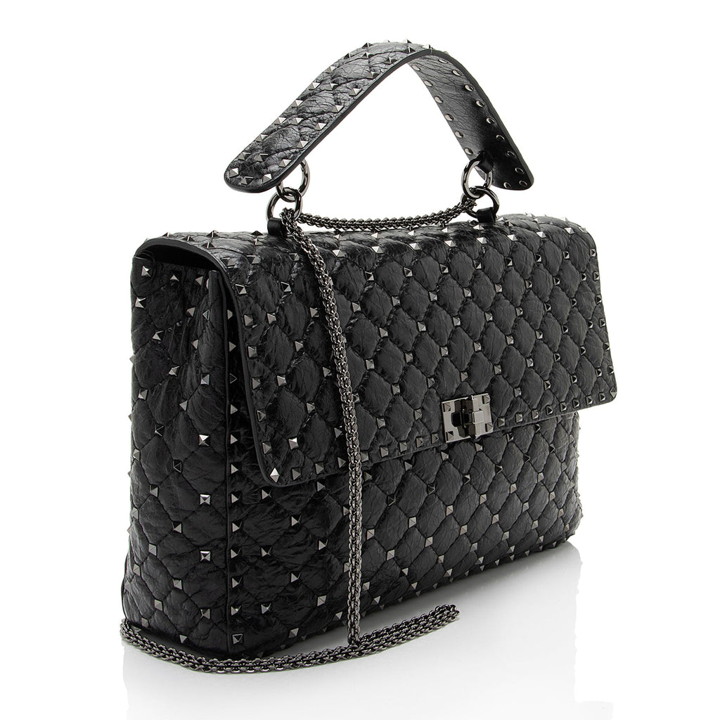 Valentino Crinkled Calfskin Rockstud Spike Up Maxi Shoulder Bag