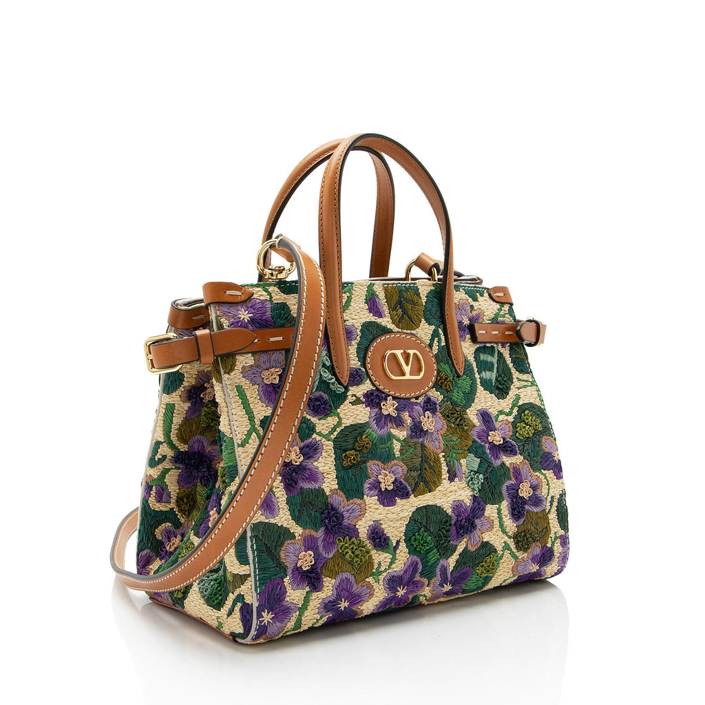 Valentino Raffia Floral Embroidered Antibes Small Tote