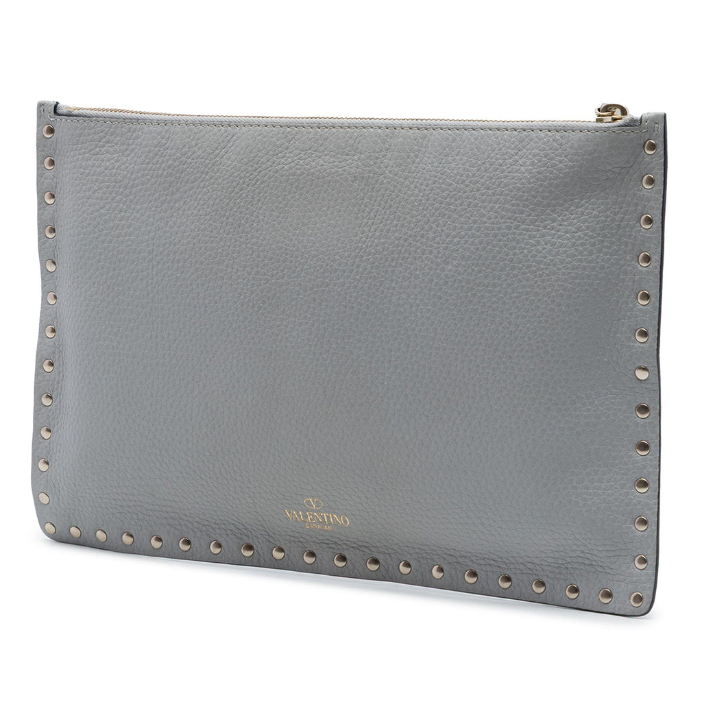 Valentino Grained Calfskin Rockstud Zip Clutch