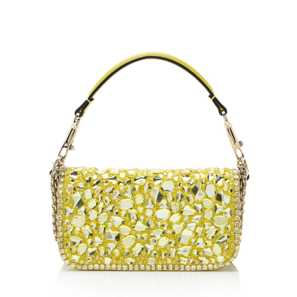 Valentino Lambskin Crystal Embellished Vlogo Loco Small Shoulder Bag