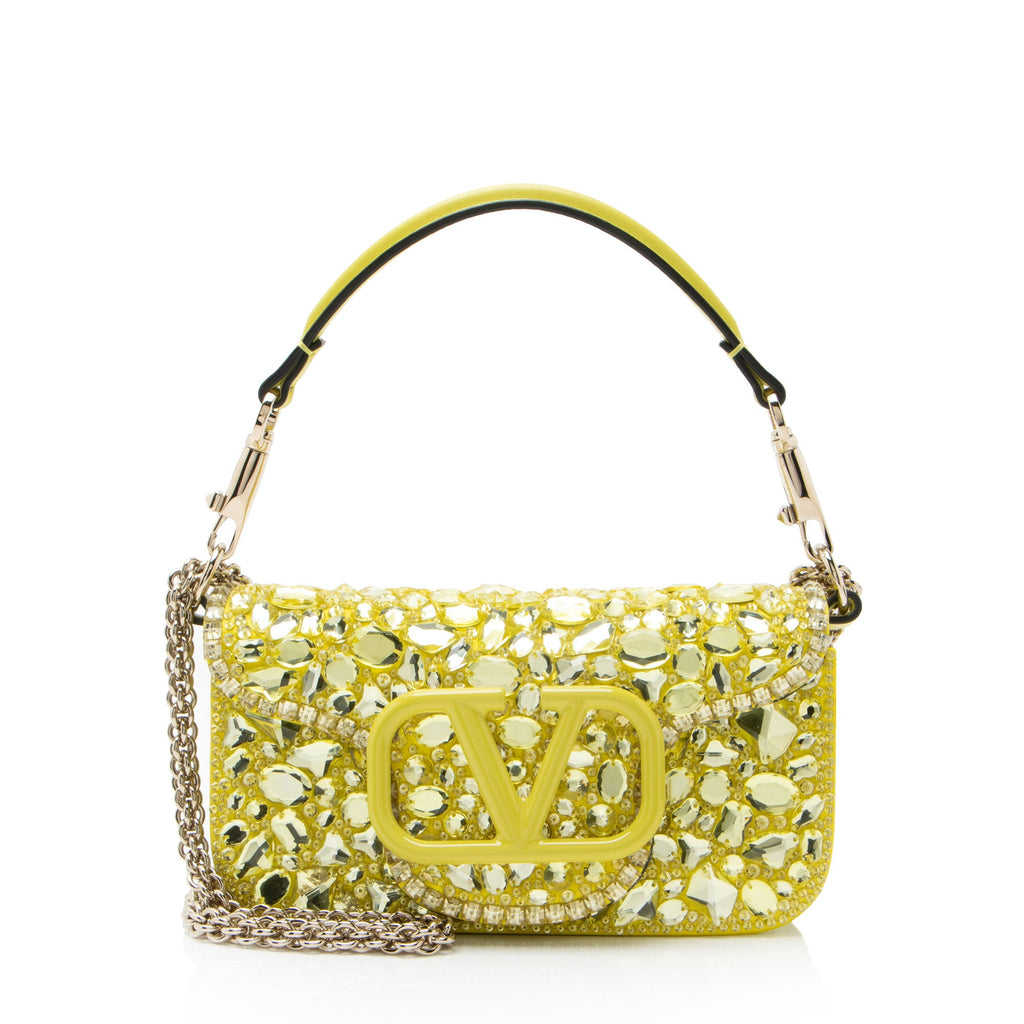 Valentino Lambskin Crystal Embellished Vlogo Loco Small Shoulder Bag