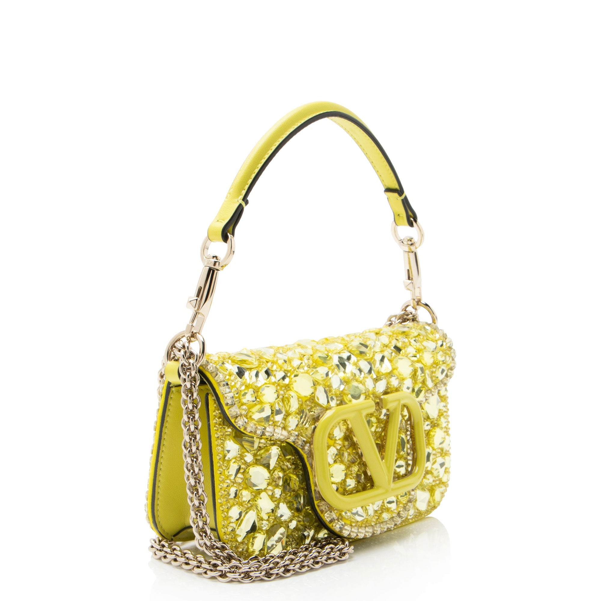 Valentino Lambskin Crystal Embellished Vlogo Loco Small Shoulder Bag