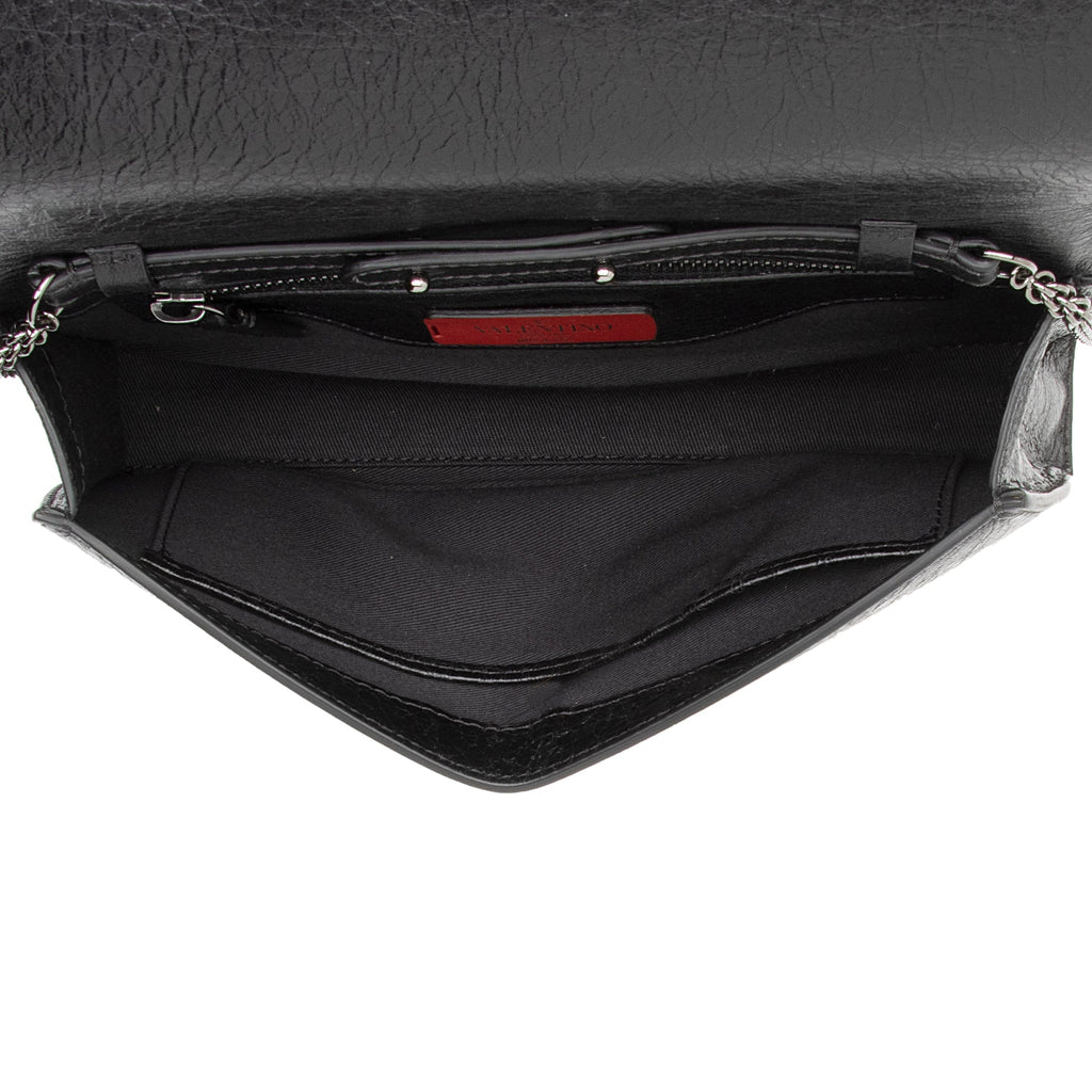 Valentino Lambskin Ruffle Rockstud Spike Very V Clutch (SHF-23893)