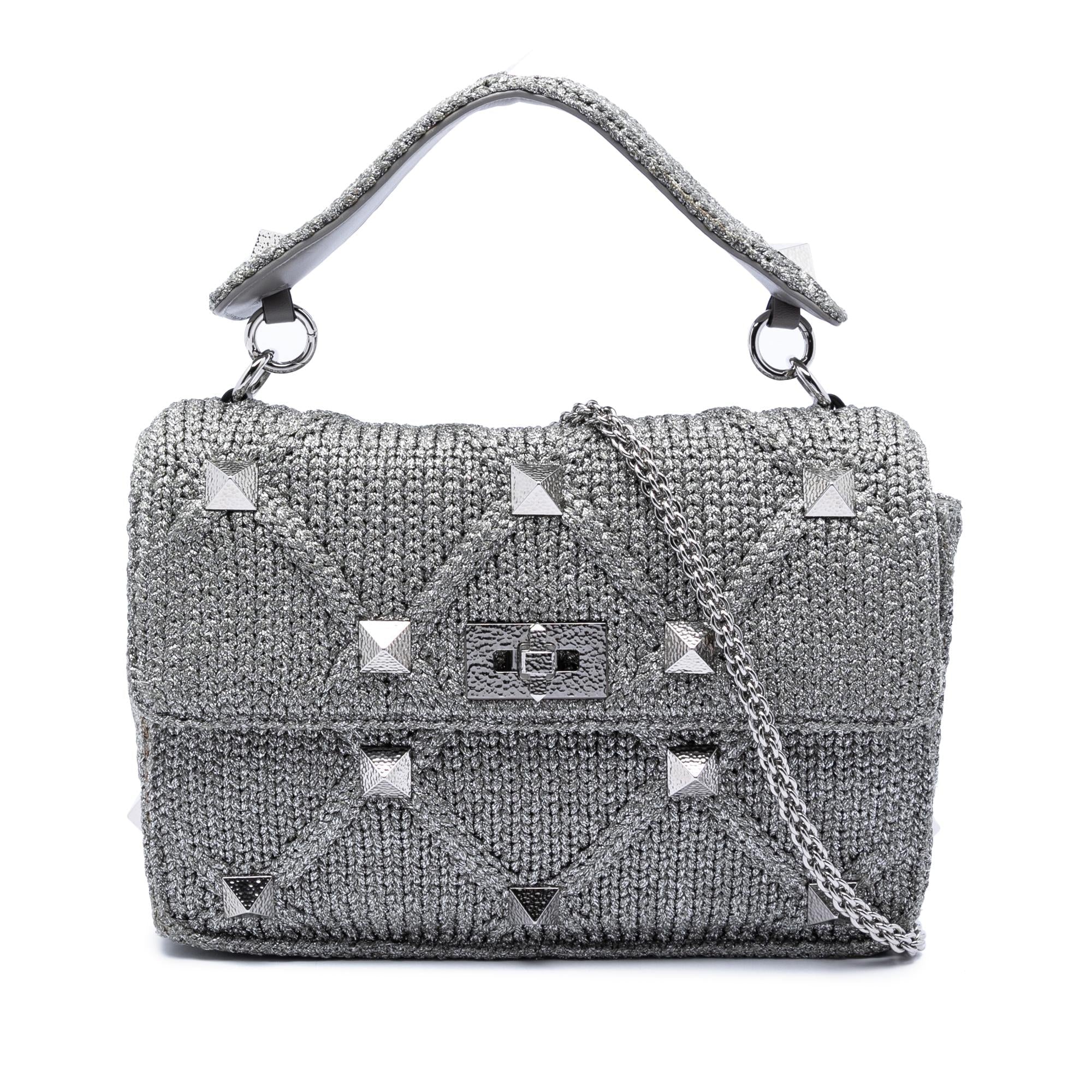 Valentino Large Metallic Knit Roman Stud Satchel