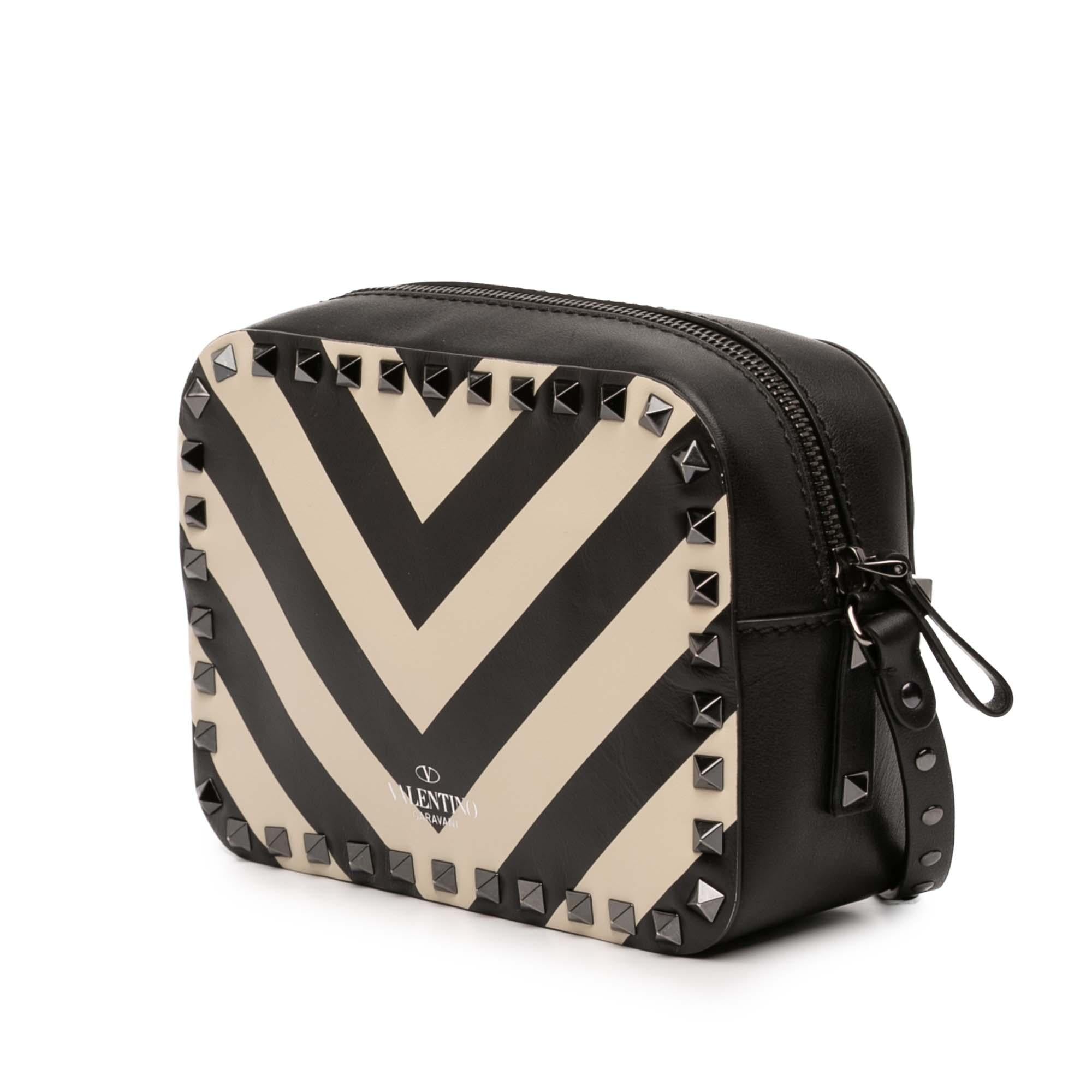 Valentino Leather Chevron Print Rockstud Camera Bag